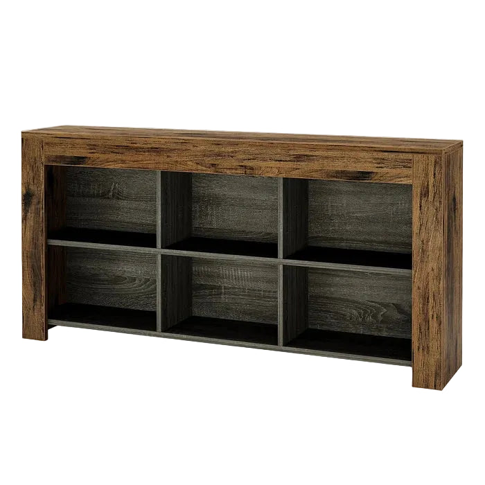 160cm Wood Sofa Table, Rustic Console Table Entryway Table with 6 Storage Cubes